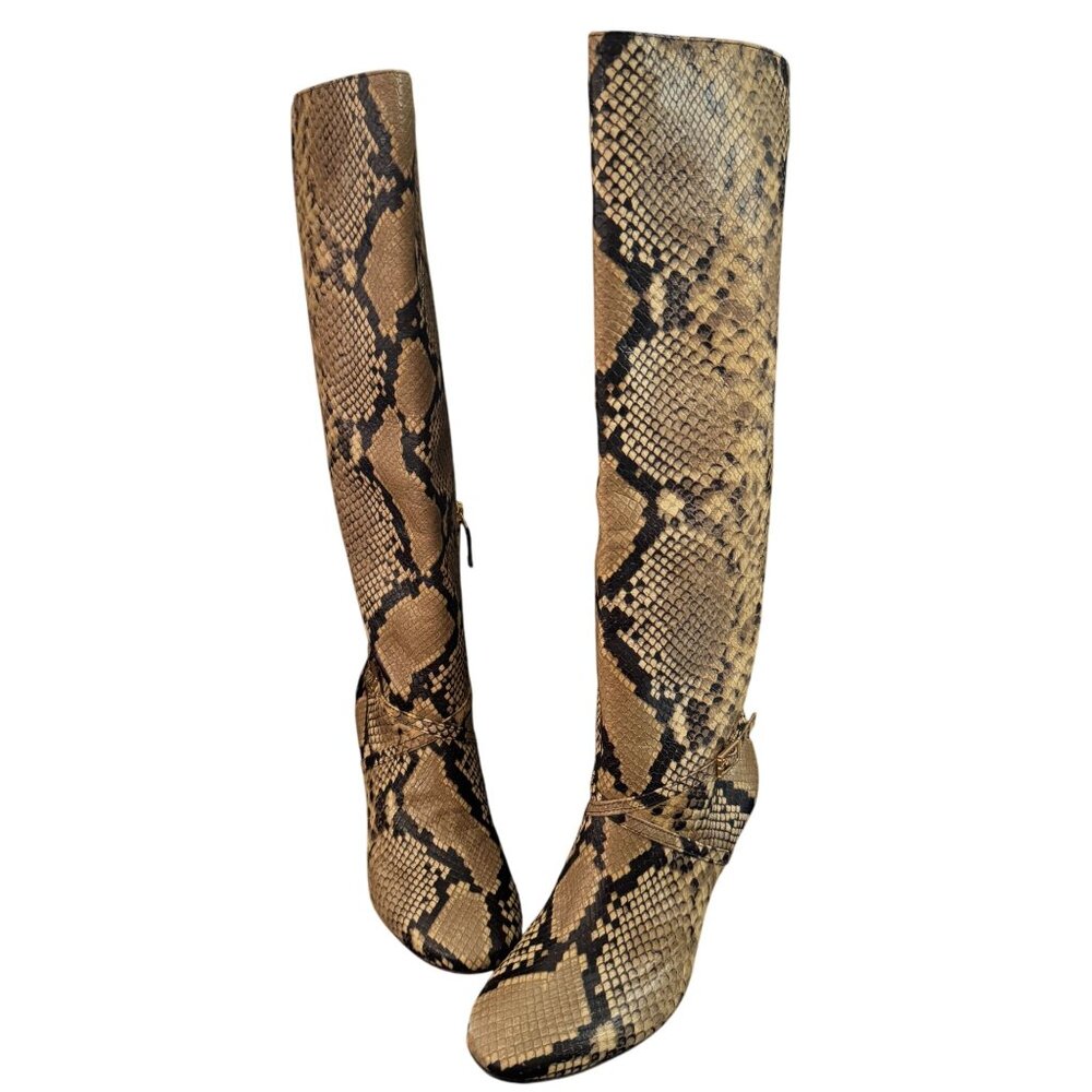 Tory Burch Pull On Snake Embossed Leather Knee High Boot, Size 6.5M WORN ONCE - Picture 3 of 9